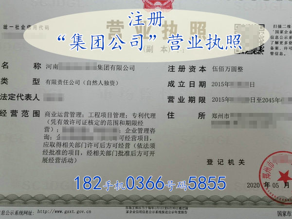 郑州注册“集团公司”营业执照